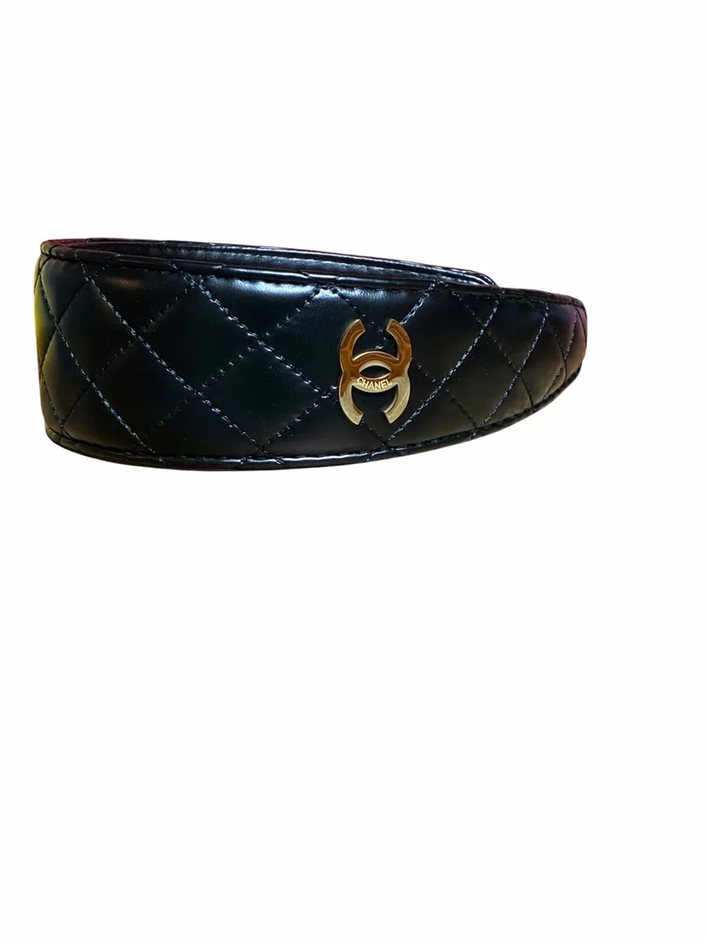✨ChaneI. Black Quilted Headband with Gold-Tone CC Logo